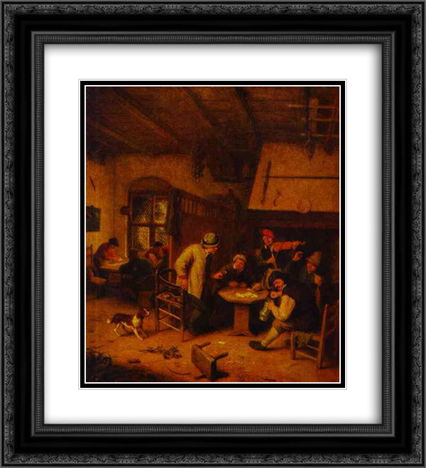 In a Tavern 20x22 Black Ornate Wood Framed Art Print Poster with Double Matting by Ostade, Adriaen van
