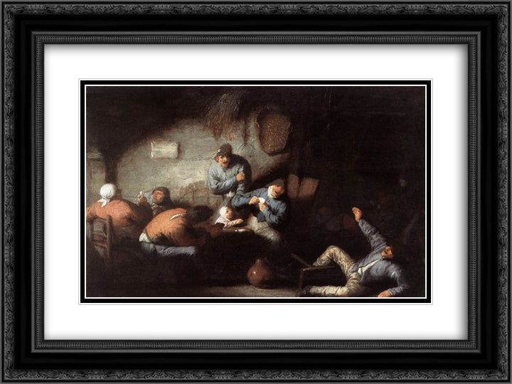 Inn Scene 24x18 Black Ornate Wood Framed Art Print Poster with Double Matting by Ostade, Adriaen van