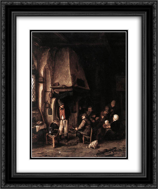 Interior of a Farmhouse with Skaters 20x24 Black Ornate Wood Framed Art Print Poster with Double Matting by Ostade, Adriaen van