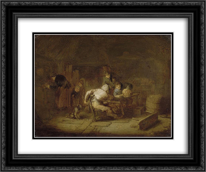 Interior of a Tavern 24x20 Black Ornate Wood Framed Art Print Poster with Double Matting by Ostade, Adriaen van
