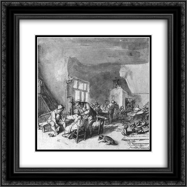 Interior of an Inn 20x20 Black Ornate Wood Framed Art Print Poster with Double Matting by Ostade, Adriaen van