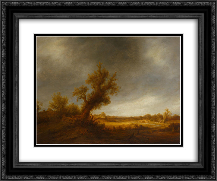 Landscape with an Old Oak 24x20 Black Ornate Wood Framed Art Print Poster with Double Matting by Ostade, Adriaen van