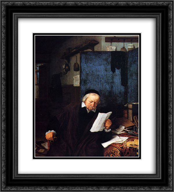 Lawyer in His Study 20x22 Black Ornate Wood Framed Art Print Poster with Double Matting by Ostade, Adriaen van