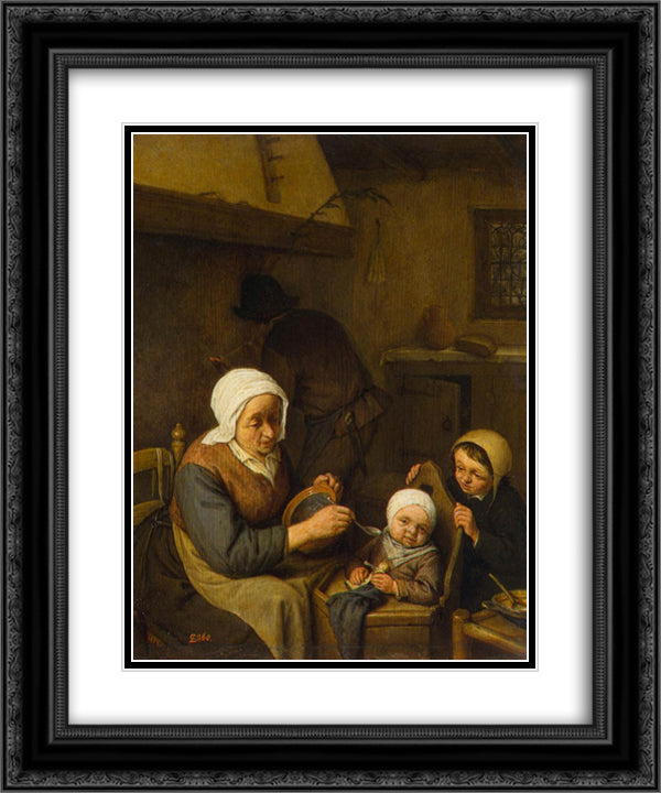 Peasant Family 20x24 Black Ornate Wood Framed Art Print Poster with Double Matting by Ostade, Adriaen van