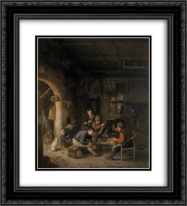 Peasants in an Inn 20x22 Black Ornate Wood Framed Art Print Poster with Double Matting by Ostade, Adriaen van