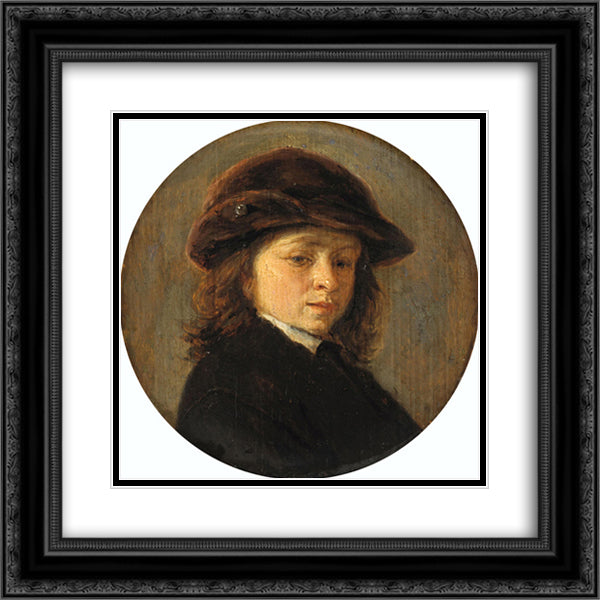 Portrait of a Boy 20x20 Black Ornate Wood Framed Art Print Poster with Double Matting by Ostade, Adriaen van