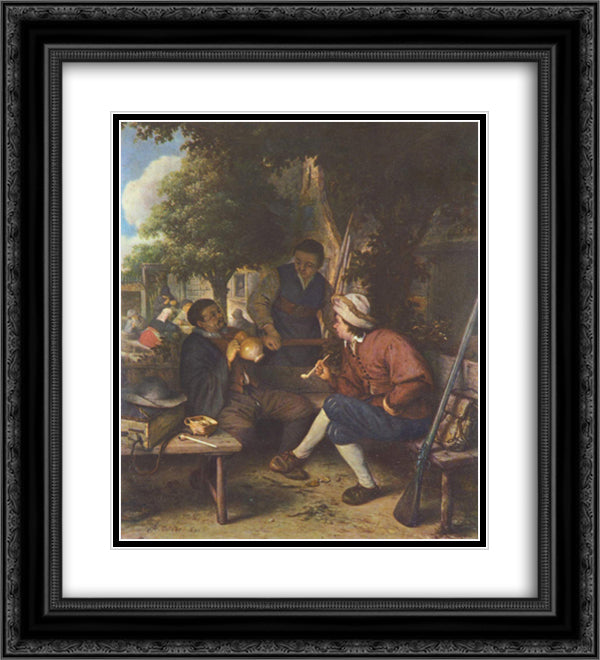 Resting Travellers 20x22 Black Ornate Wood Framed Art Print Poster with Double Matting by Ostade, Adriaen van