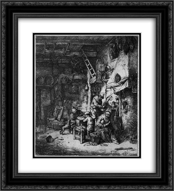 The Family 20x22 Black Ornate Wood Framed Art Print Poster with Double Matting by Ostade, Adriaen van