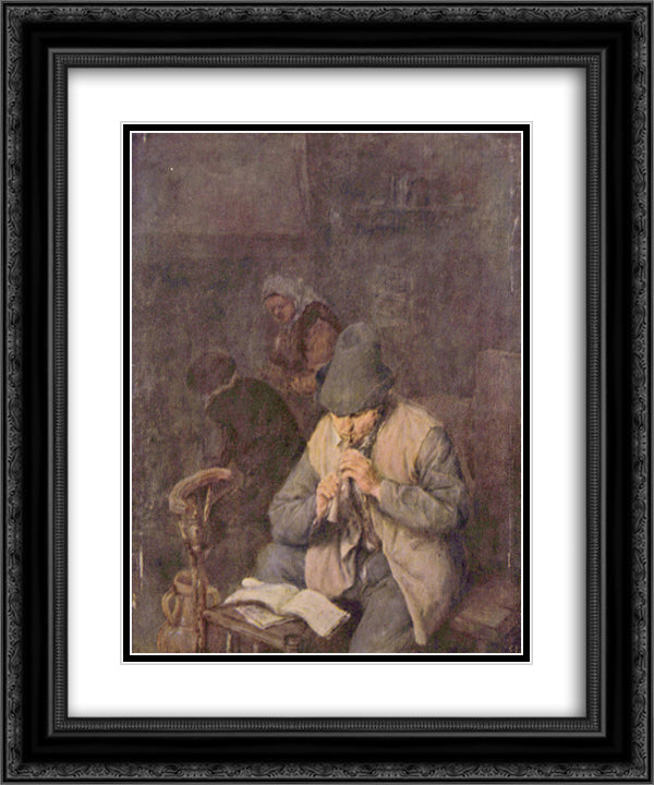The Flute Player 20x24 Black Ornate Wood Framed Art Print Poster with Double Matting by Ostade, Adriaen van