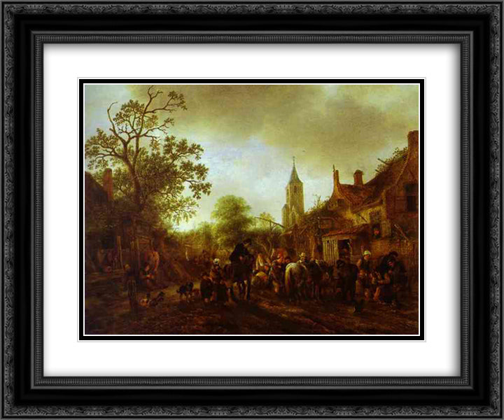 The Halt at the Inn 24x20 Black Ornate Wood Framed Art Print Poster with Double Matting by Ostade, Adriaen van