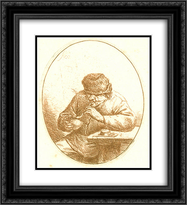 The Smoker 20x22 Black Ornate Wood Framed Art Print Poster with Double Matting by Ostade, Adriaen van