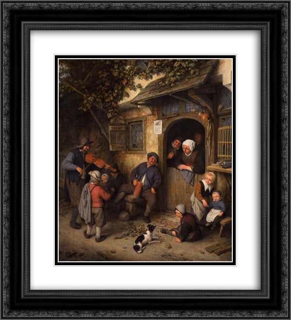 The Violinist 20x22 Black Ornate Wood Framed Art Print Poster with Double Matting by Ostade, Adriaen van