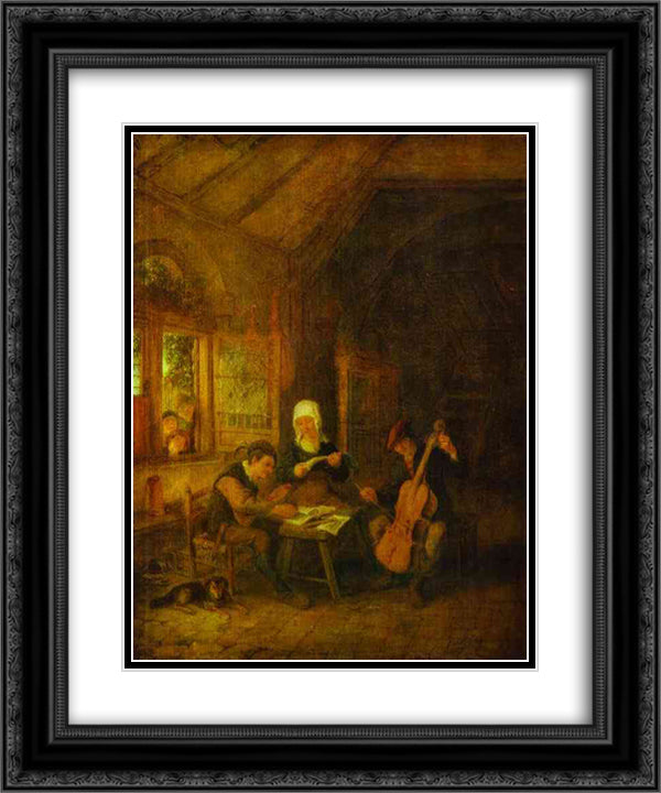 Village Musicians 20x24 Black Ornate Wood Framed Art Print Poster with Double Matting by Ostade, Adriaen van