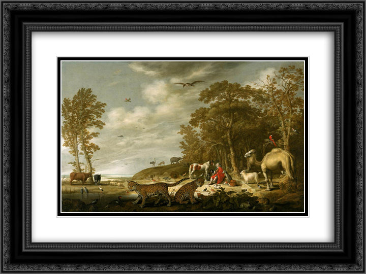 Orpheus with Animals in a Landscape 24x18 Black Ornate Wood Framed Art Print Poster with Double Matting by Cuyp, Aelbert