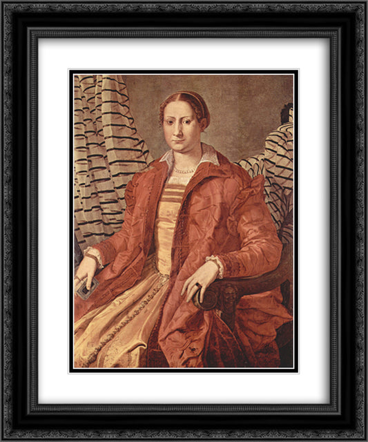 Portrait of Eleonora da Toledo 20x24 Black Ornate Wood Framed Art Print Poster with Double Matting by Bronzino, Agnolo
