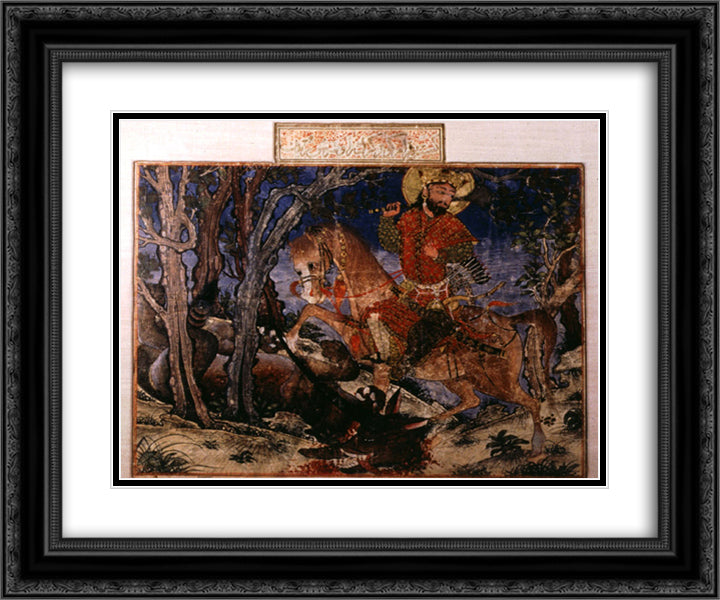 Bahram Gur kills the wolf 24x20 Black Ornate Wood Framed Art Print Poster with Double Matting by Musa, Ahmad