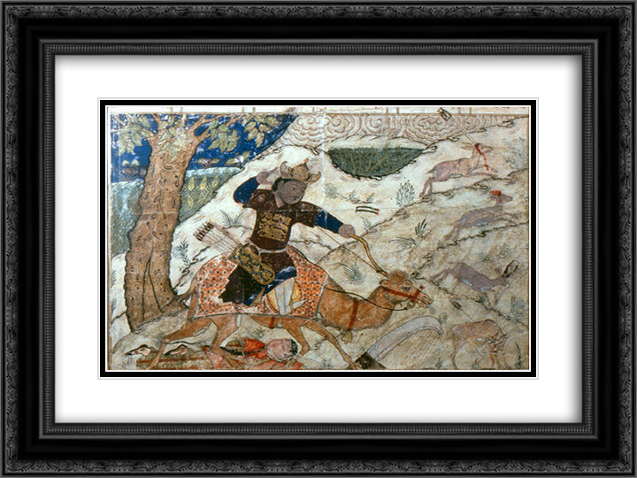 Bahram Gur tramples Azadeh 24x18 Black Ornate Wood Framed Art Print Poster with Double Matting by Musa, Ahmad