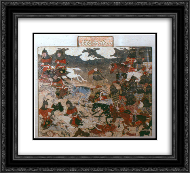 Darab and Rastnawan fight the Rumis 22x20 Black Ornate Wood Framed Art Print Poster with Double Matting by Musa, Ahmad
