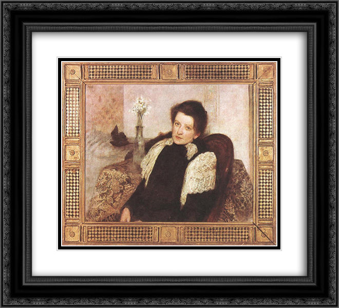 Portrait of the Artist's Wife 22x20 Black Ornate Wood Framed Art Print Poster with Double Matting by Korosfoi Kriesch, Aladar