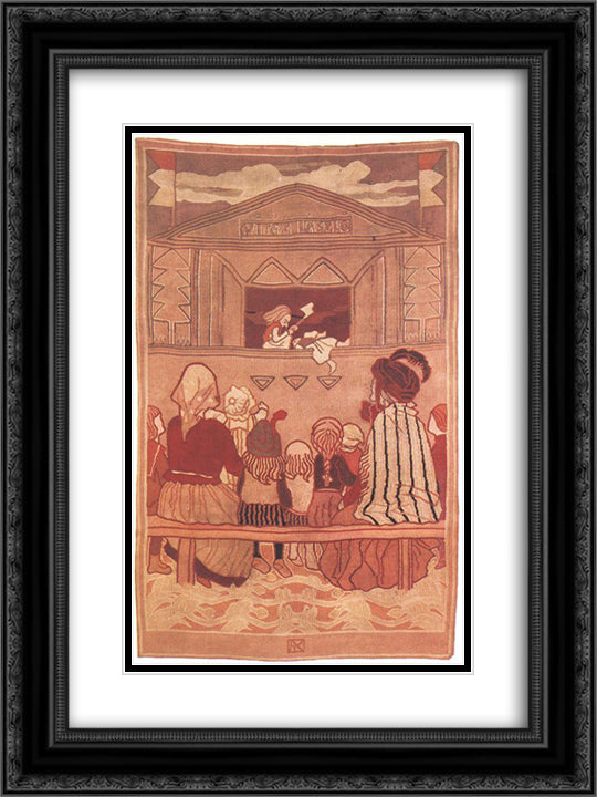 Pupppet Theatre 18x24 Black Ornate Wood Framed Art Print Poster with Double Matting by Korosfoi Kriesch, Aladar
