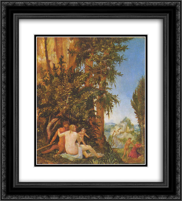 Landscape with Satyrfamilie 20x22 Black Ornate Wood Framed Art Print Poster with Double Matting by Altdorfer, Albrecht