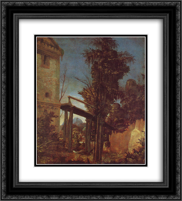 Landscape with a Footbridge 20x22 Black Ornate Wood Framed Art Print Poster with Double Matting by Altdorfer, Albrecht