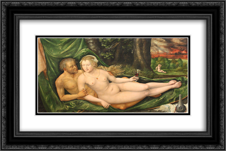 Lot and his daughter 24x16 Black Ornate Wood Framed Art Print Poster with Double Matting by Altdorfer, Albrecht