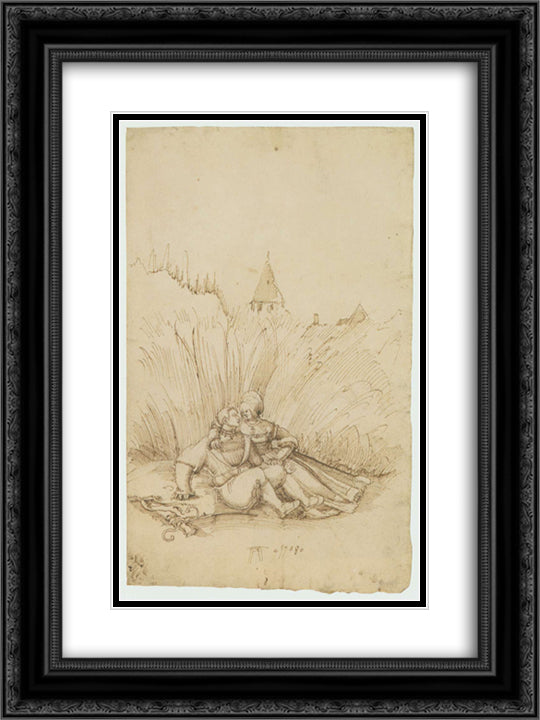 Lovers in a Hay Field 18x24 Black Ornate Wood Framed Art Print Poster with Double Matting by Altdorfer, Albrecht