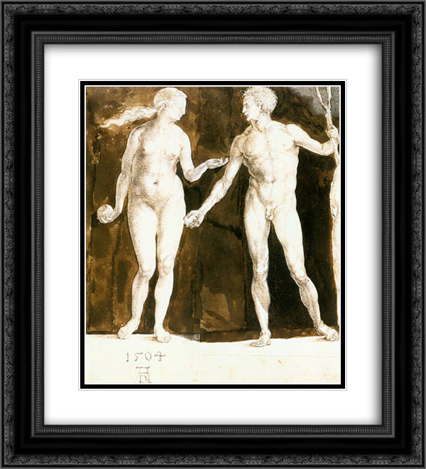 Adam and Eve 20x22 Black Ornate Wood Framed Art Print Poster with Double Matting by Durer, Albrecht