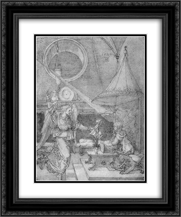 Annunciation 20x24 Black Ornate Wood Framed Art Print Poster with Double Matting by Durer, Albrecht