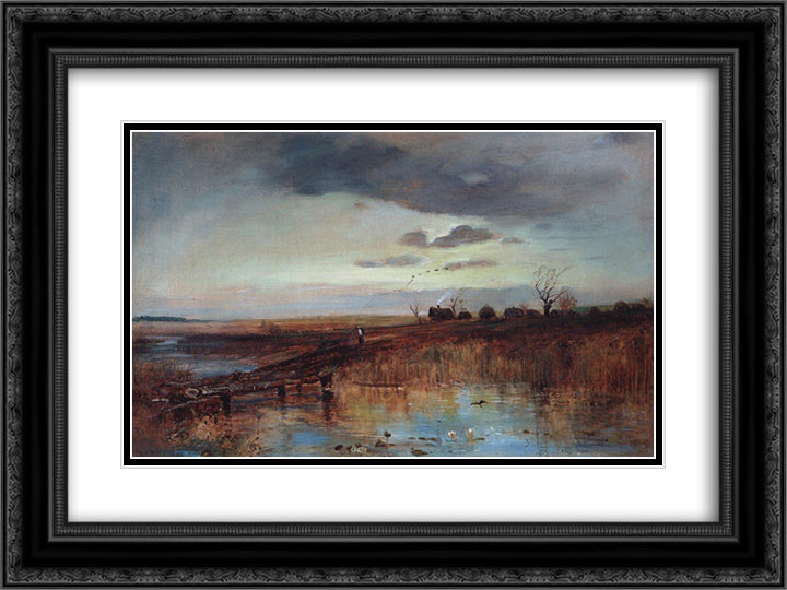 Autumn. Village near the stream 24x18 Black Ornate Wood Framed Art Print Poster with Double Matting by Savrasov, Aleksey