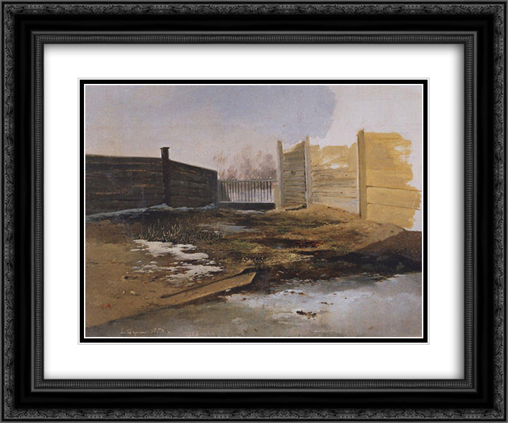 Courtyard. Spring. 24x20 Black Ornate Wood Framed Art Print Poster with Double Matting by Savrasov, Aleksey