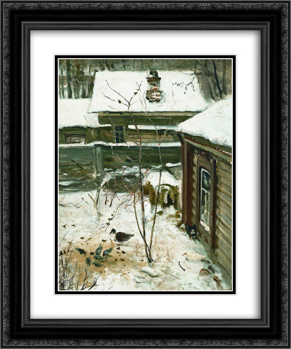 Courtyard. Winter. 20x24 Black Ornate Wood Framed Art Print Poster with Double Matting by Savrasov, Aleksey