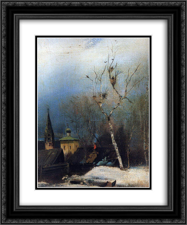Early Spring 20x24 Black Ornate Wood Framed Art Print Poster with Double Matting by Savrasov, Aleksey