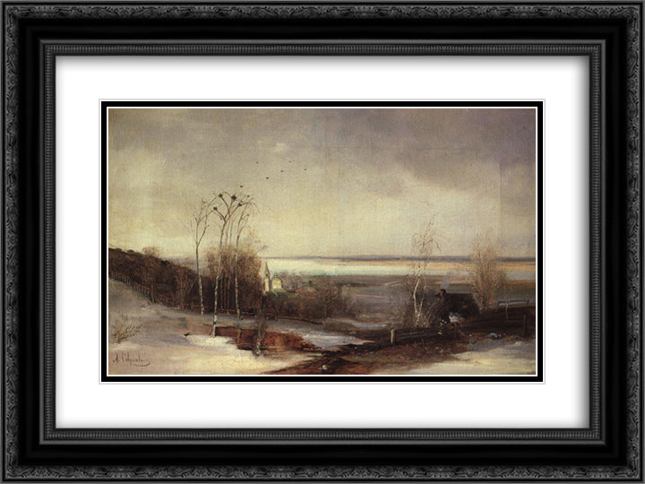 Early spring. Dali 24x18 Black Ornate Wood Framed Art Print Poster with Double Matting by Savrasov, Aleksey