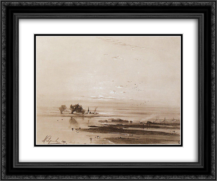 Early spring. Flood 24x20 Black Ornate Wood Framed Art Print Poster with Double Matting by Savrasov, Aleksey