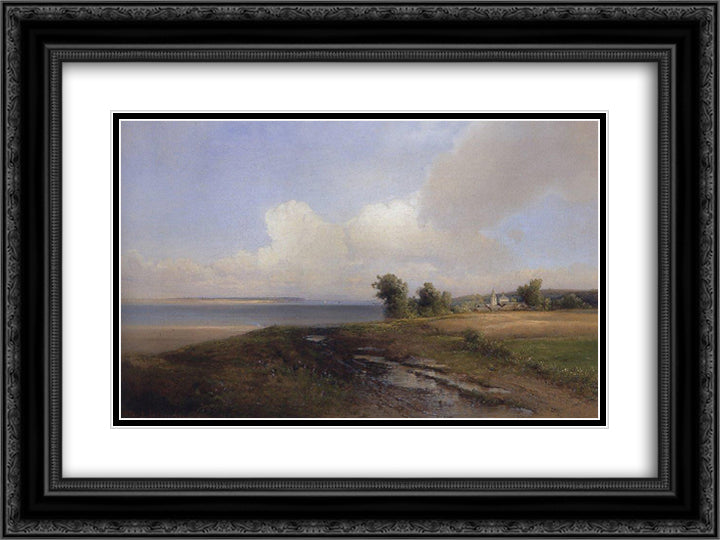 Landscape. Bank of the Volga 24x18 Black Ornate Wood Framed Art Print Poster with Double Matting by Savrasov, Aleksey