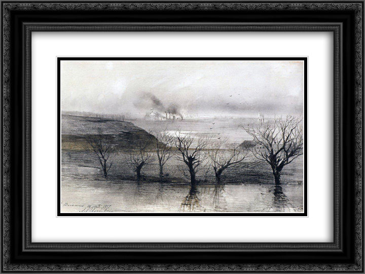 Landscape. The village of Volyn 24x18 Black Ornate Wood Framed Art Print Poster with Double Matting by Savrasov, Aleksey