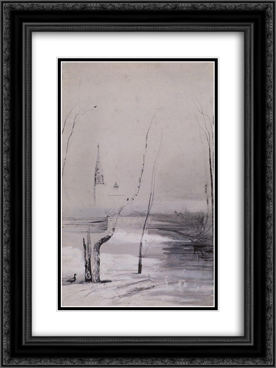 Sketch of the painting migratory birds have come 18x24 Black Ornate Wood Framed Art Print Poster with Double Matting by Savrasov, Aleksey