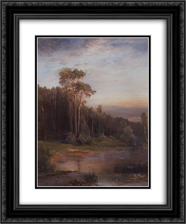 Summer landscape with pine trees near the river 20x24 Black Ornate Wood Framed Art Print Poster with Double Matting by Savrasov, Aleksey