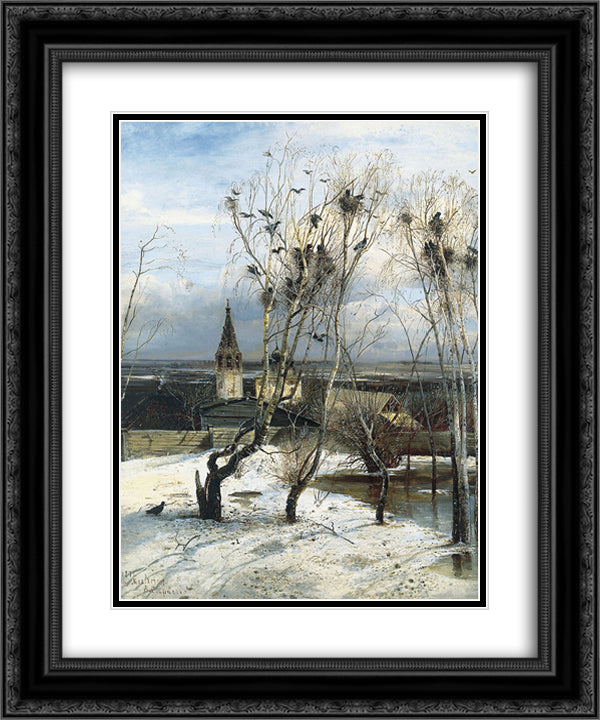 The Rooks Have Come Back 20x24 Black Ornate Wood Framed Art Print Poster with Double Matting by Savrasov, Aleksey