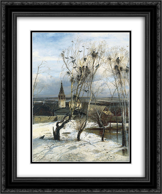 The Rooks Have Come Back 20x24 Black Ornate Wood Framed Art Print Poster with Double Matting by Savrasov, Aleksey