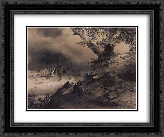 Thunderstorm 24x20 Black Ornate Wood Framed Art Print Poster with Double Matting by Savrasov, Aleksey