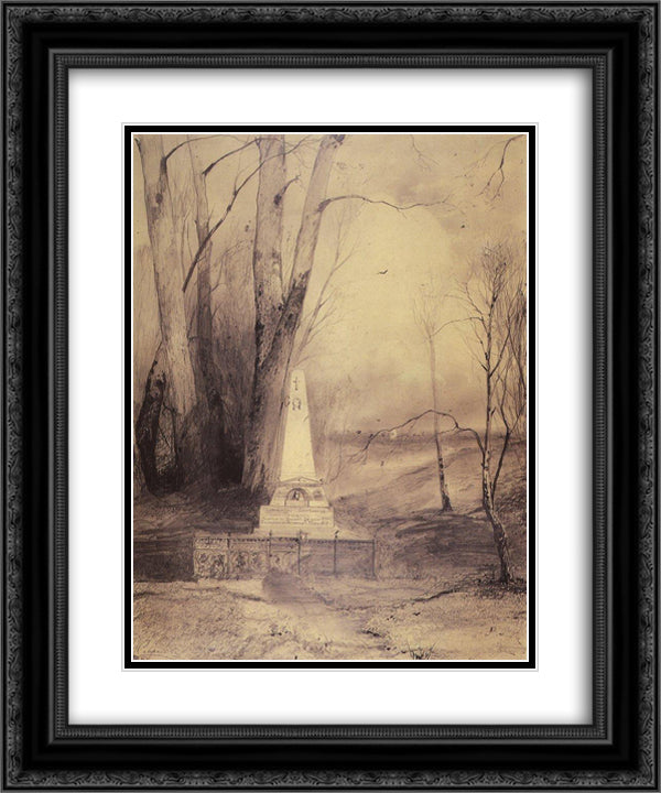 Tomb of Alexander Pushkin in Svyatogorsky monastery 20x24 Black Ornate Wood Framed Art Print Poster with Double Matting by Savrasov, Aleksey