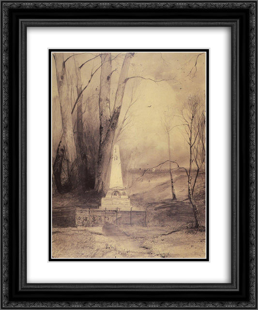 Tomb of Alexander Pushkin in Svyatogorsky monastery 20x24 Black Ornate Wood Framed Art Print Poster with Double Matting by Savrasov, Aleksey