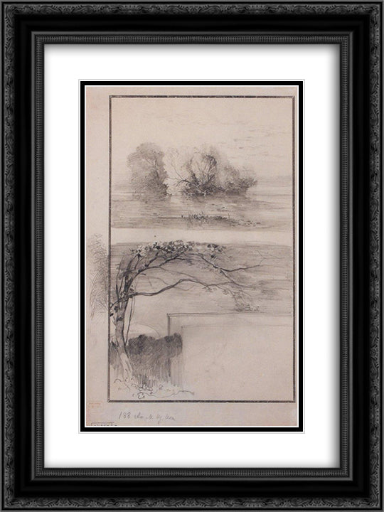 Trees near the water. Branches of trees 18x24 Black Ornate Wood Framed Art Print Poster with Double Matting by Savrasov, Aleksey