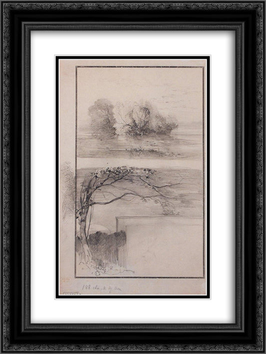 Trees near the water. Branches of trees 18x24 Black Ornate Wood Framed Art Print Poster with Double Matting by Savrasov, Aleksey