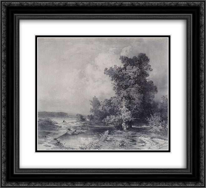 Type in a village near Moscow Kuntsevo 22x20 Black Ornate Wood Framed Art Print Poster with Double Matting by Savrasov, Aleksey