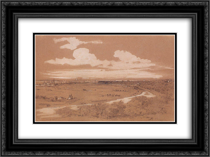 View of Moscow from Sparrow Hills 24x18 Black Ornate Wood Framed Art Print Poster with Double Matting by Savrasov, Aleksey