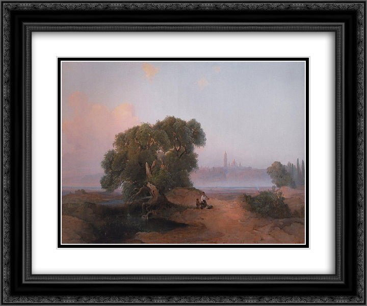 View of Pechersk Lavra in Kiev from the Dnieper 24x20 Black Ornate Wood Framed Art Print Poster with Double Matting by Savrasov, Aleksey